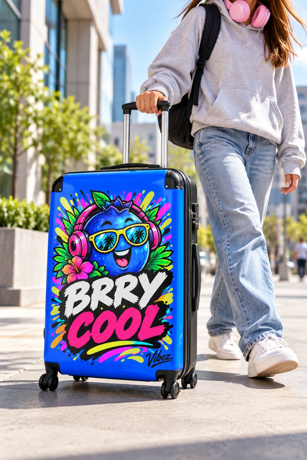 Brry Cool Blue Berry Character Suitcase | Cartoon Fruit Luggage