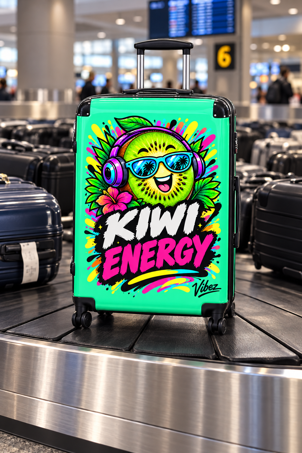 Kiwi Energy graphic Suitcase | Bright tropical kiwi design, carry-on luggage