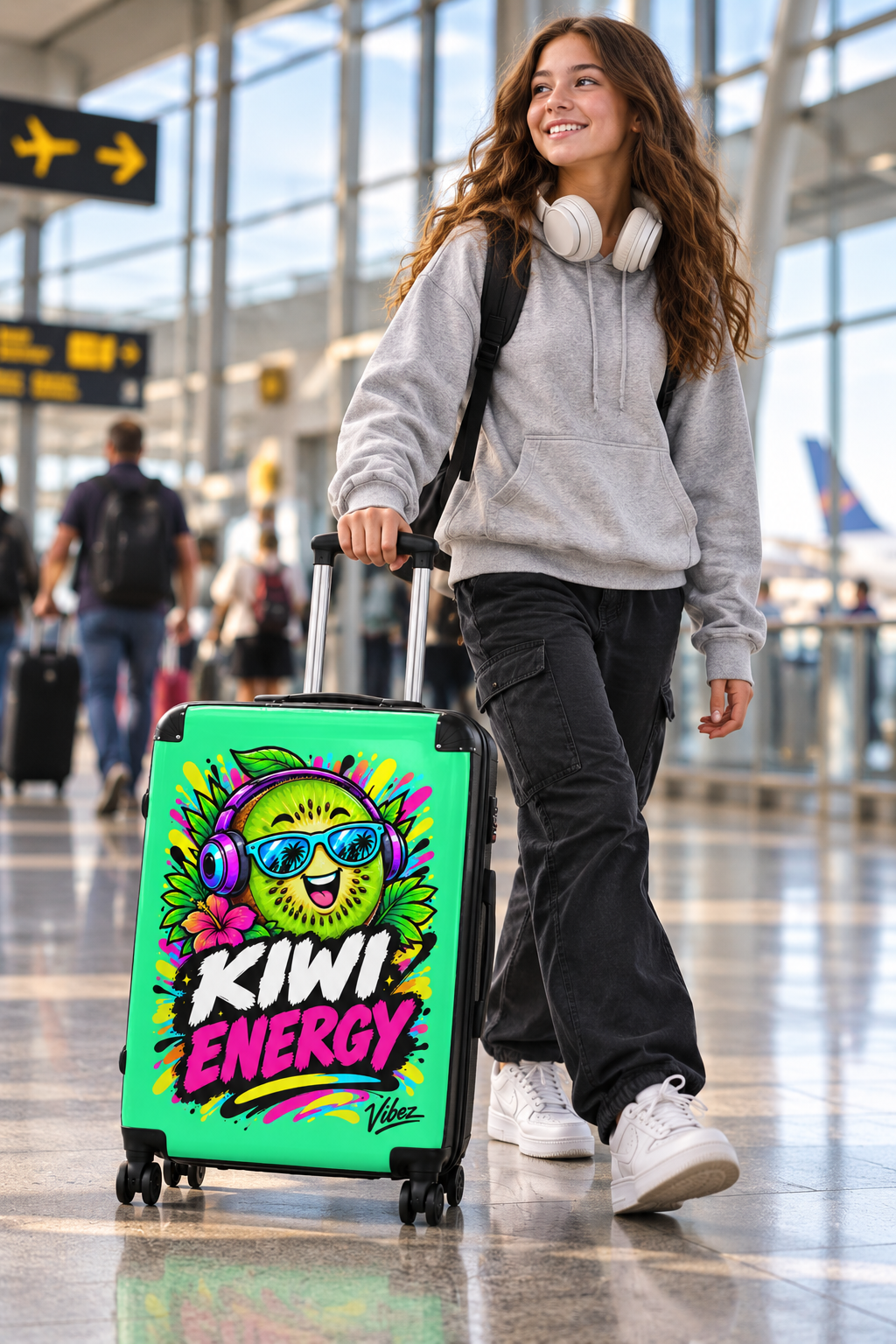 Kiwi Energy graphic Suitcase | Bright tropical kiwi design, carry-on luggage