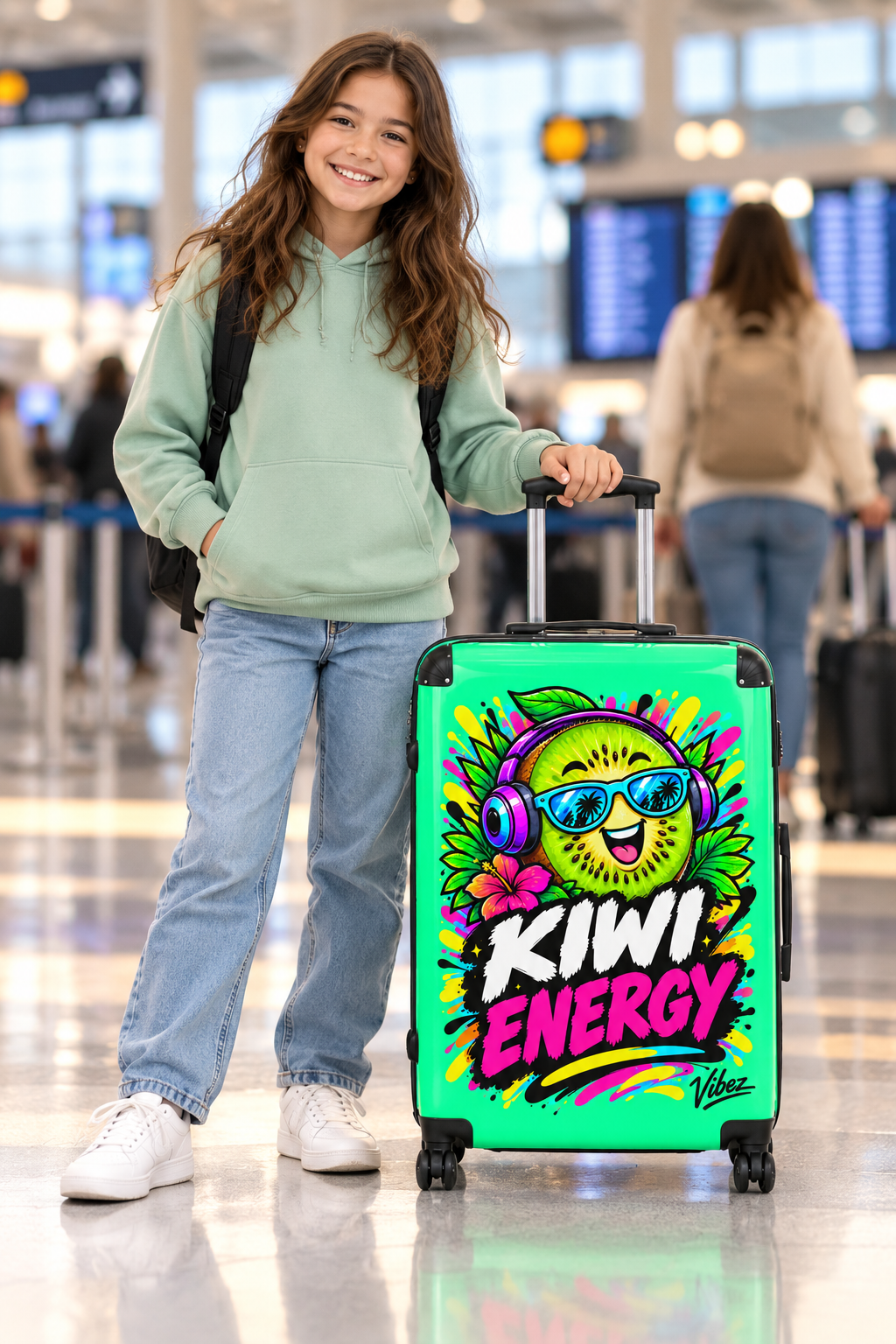 Kiwi Energy graphic Suitcase | Bright tropical kiwi design, carry-on luggage