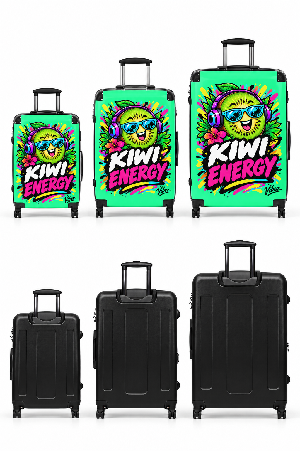 Kiwi Energy graphic Suitcase | Bright tropical kiwi design, carry-on luggage