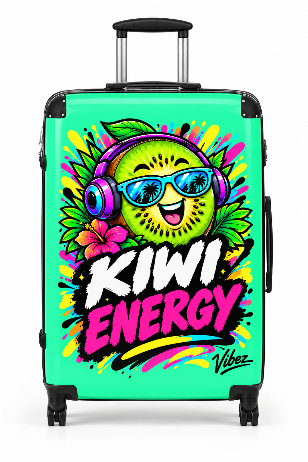 Kiwi Energy graphic Suitcase | Bright tropical kiwi design, carry-on luggage