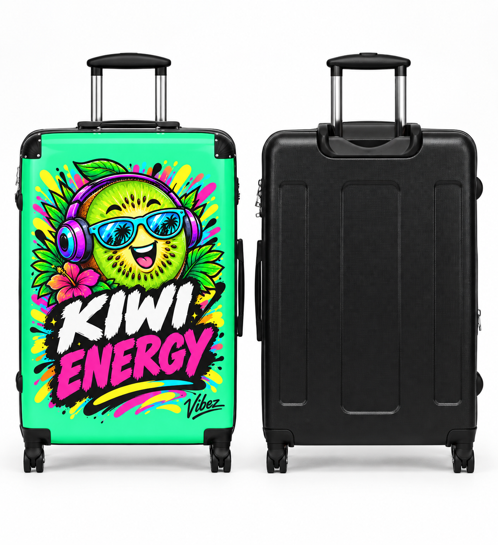 Kiwi Energy graphic Suitcase | Bright tropical kiwi design, carry-on luggage