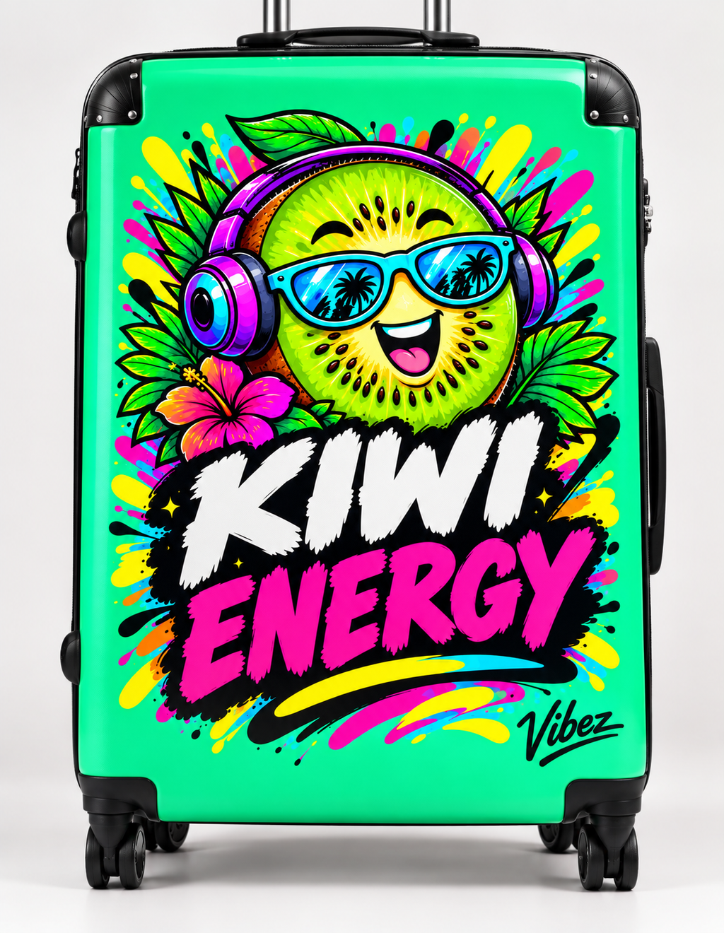 Kiwi Energy graphic Suitcase | Bright tropical kiwi design, carry-on luggage