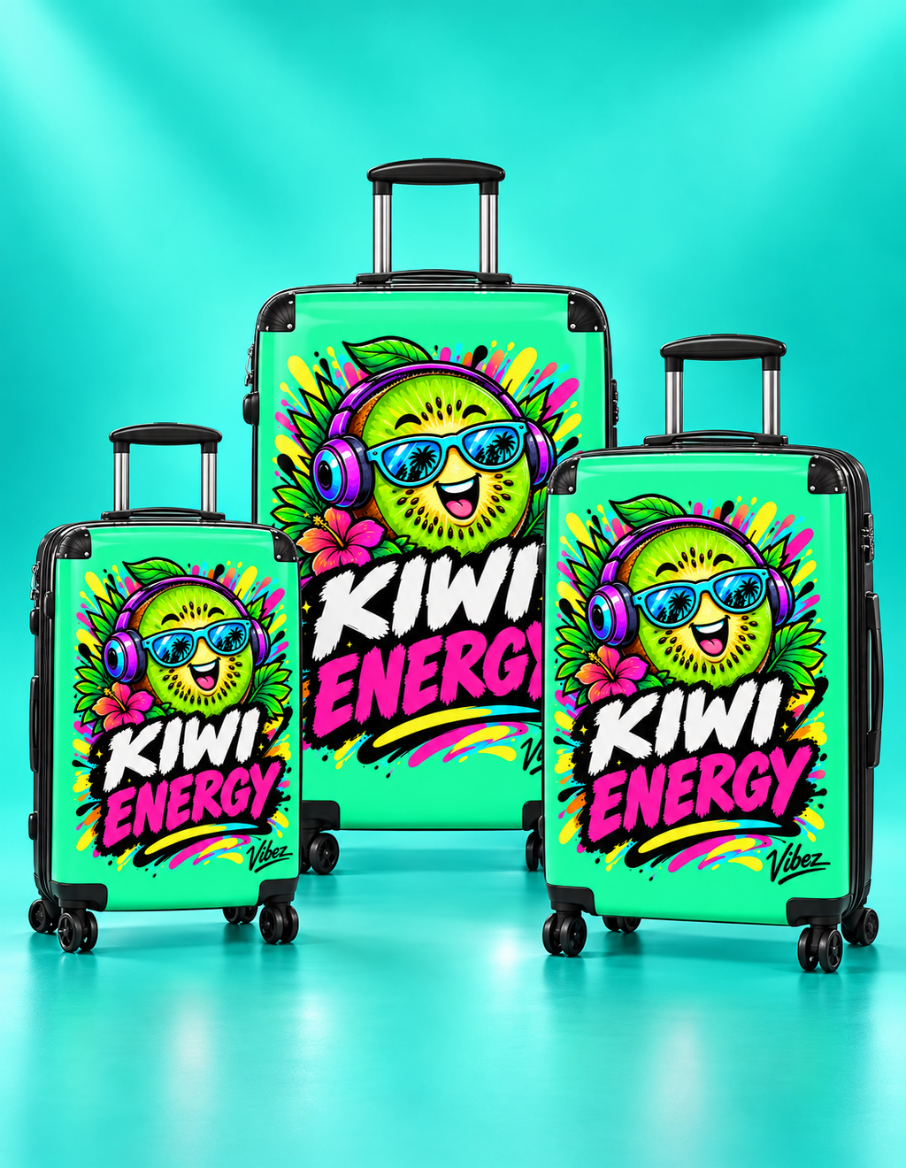 Kiwi Energy graphic Suitcase | Bright tropical kiwi design, carry-on luggage