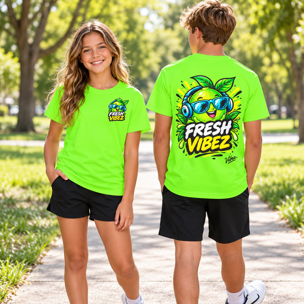 Fresh Vibez Lime Character Kids Jersey | Neon Green Sports Shirt