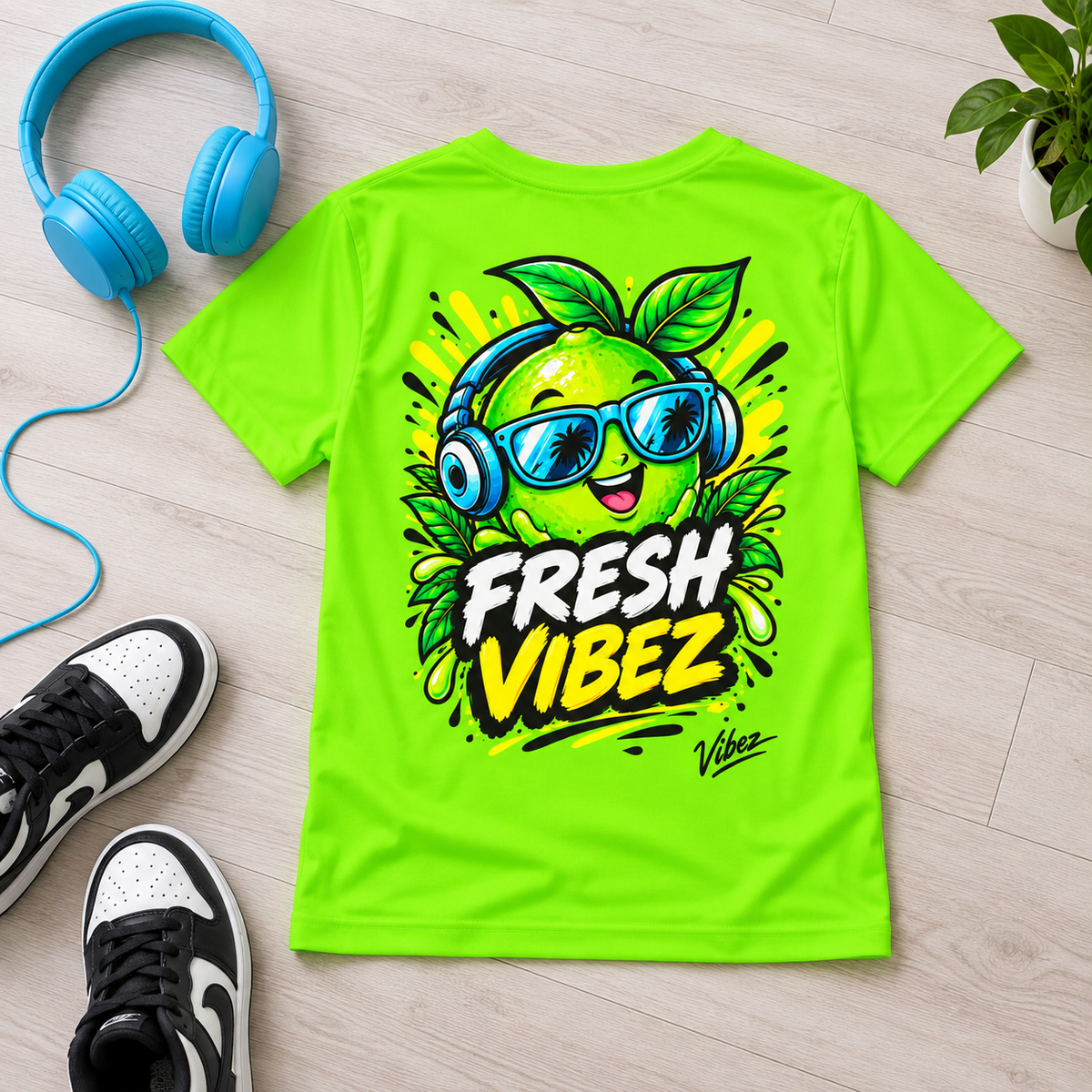 Fresh Vibez Lime Character Kids Jersey | Neon Green Sports Shirt