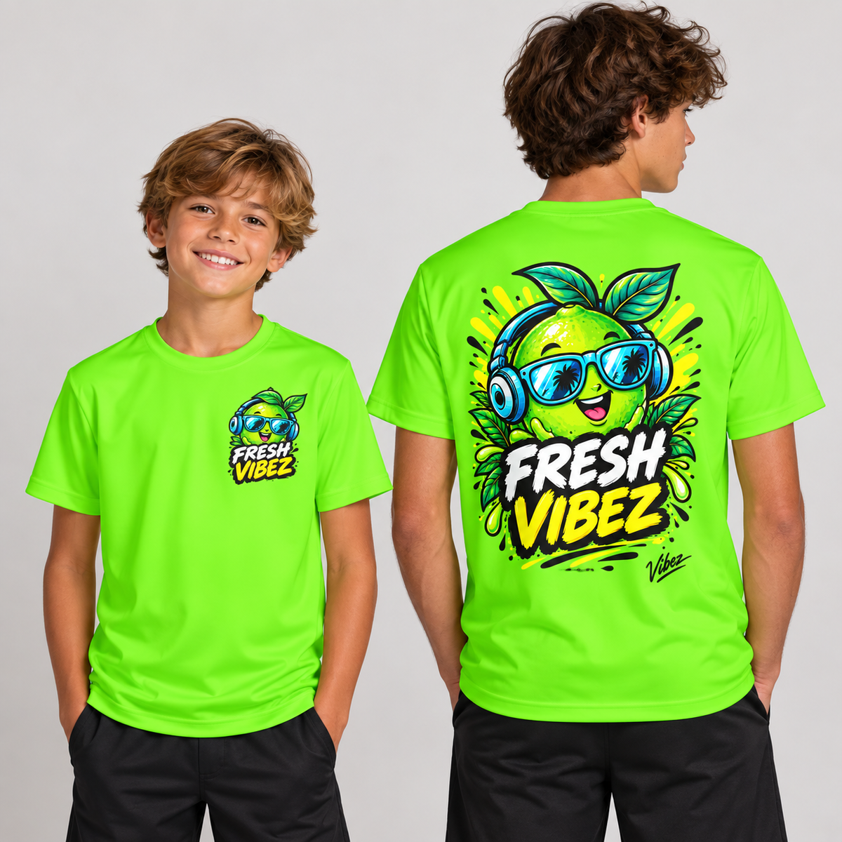 Fresh Vibez Lime Character Kids Jersey | Neon Green Sports Shirt