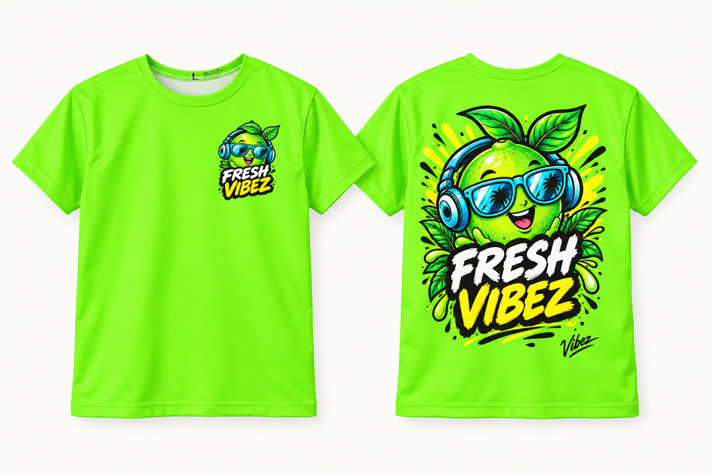 Fresh Vibez Lime Character Kids Jersey | Neon Green Sports Shirt