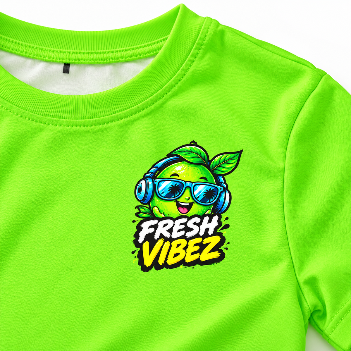 Fresh Vibez Lime Character Kids Jersey | Neon Green Sports Shirt