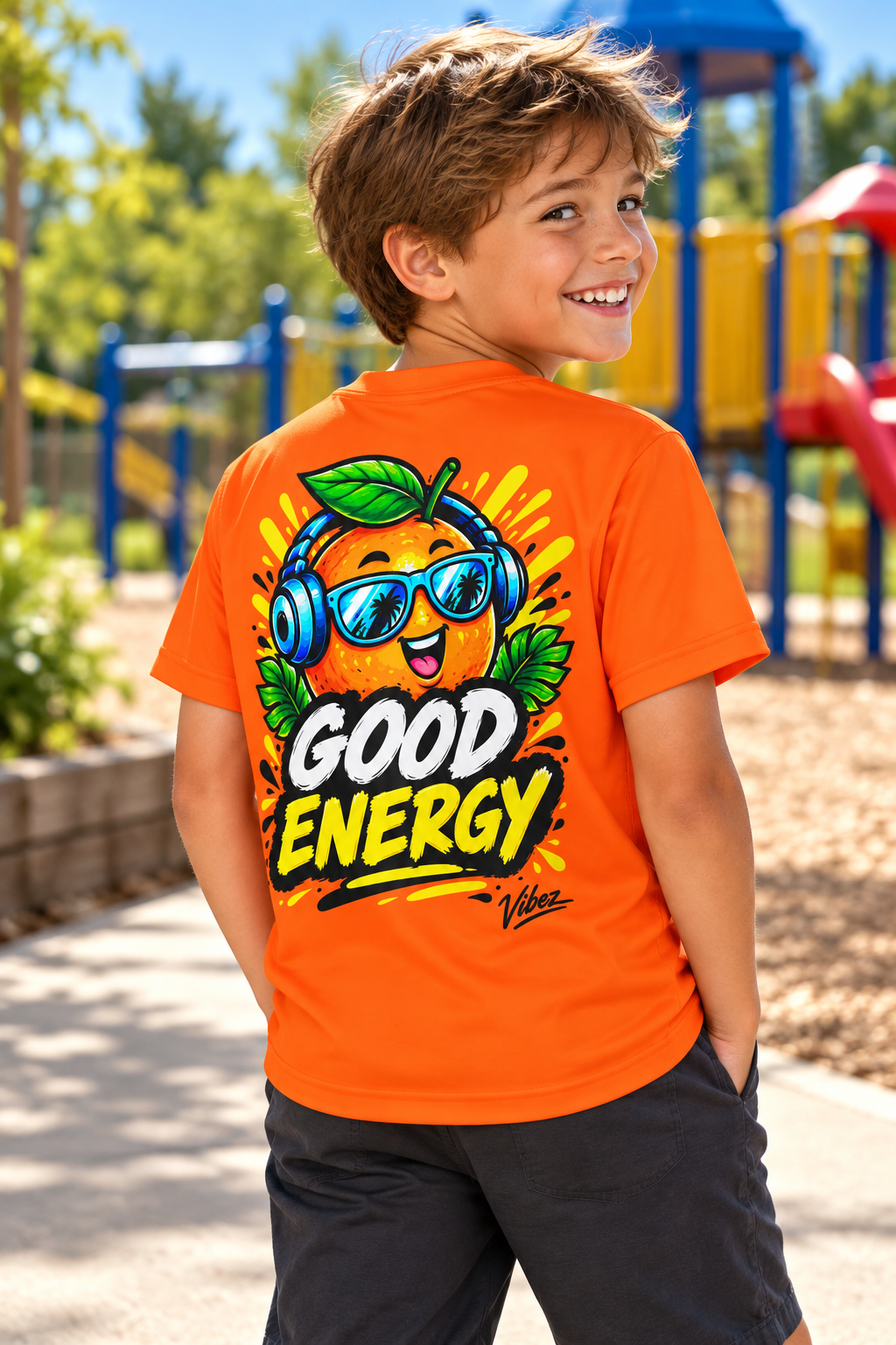 Good Energy Orange Character Kids Jersey | Sports Tee