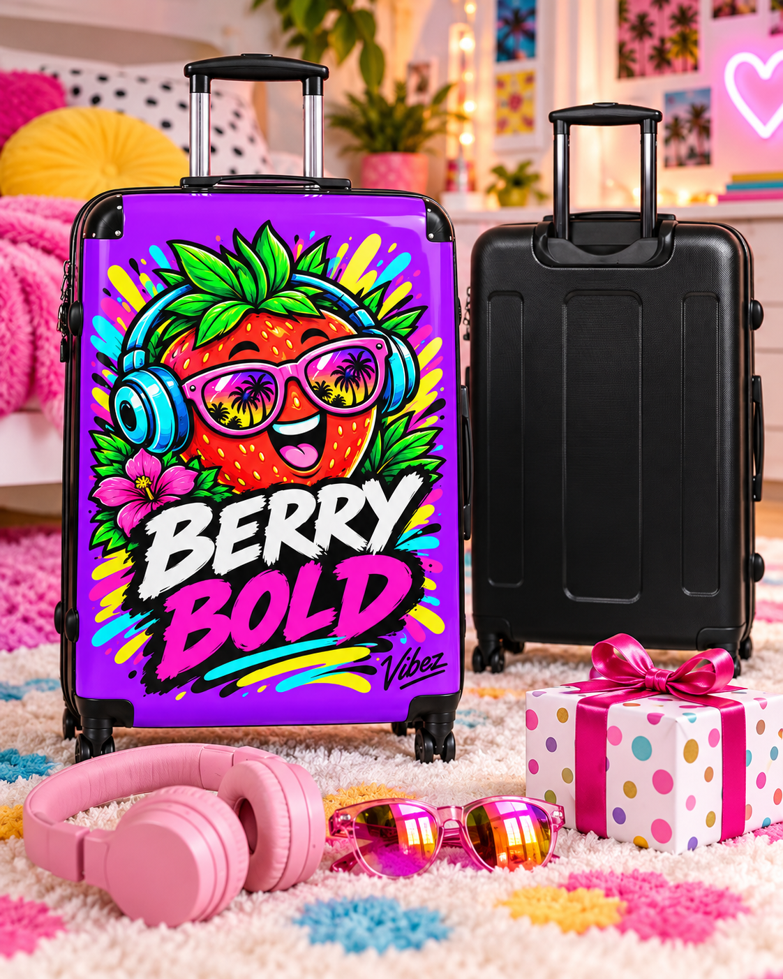 Berry Bold Strawberry Suitcase | Colorful Cartoon Fruit Luggage