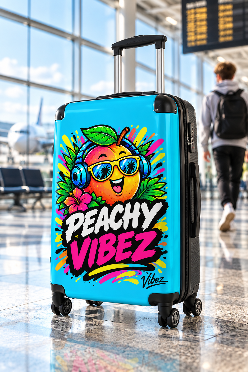 Peachy Vibez Suitcase | Colorful Cartoon Peach Graphic Travel Luggage