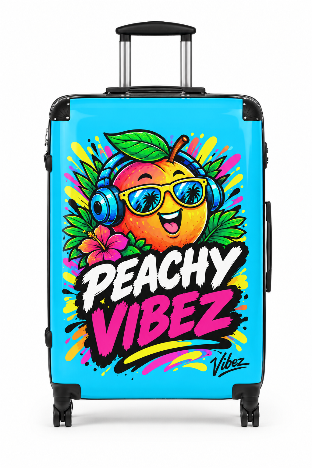 Peachy Vibez Suitcase | Colorful Cartoon Peach Graphic Travel Luggage