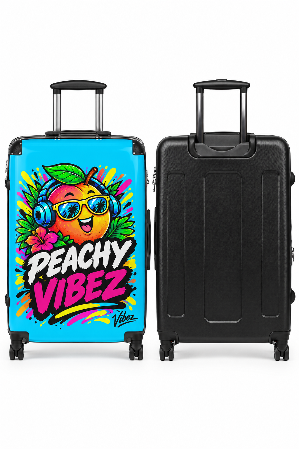 Peachy Vibez Suitcase | Colorful Cartoon Peach Graphic Travel Luggage