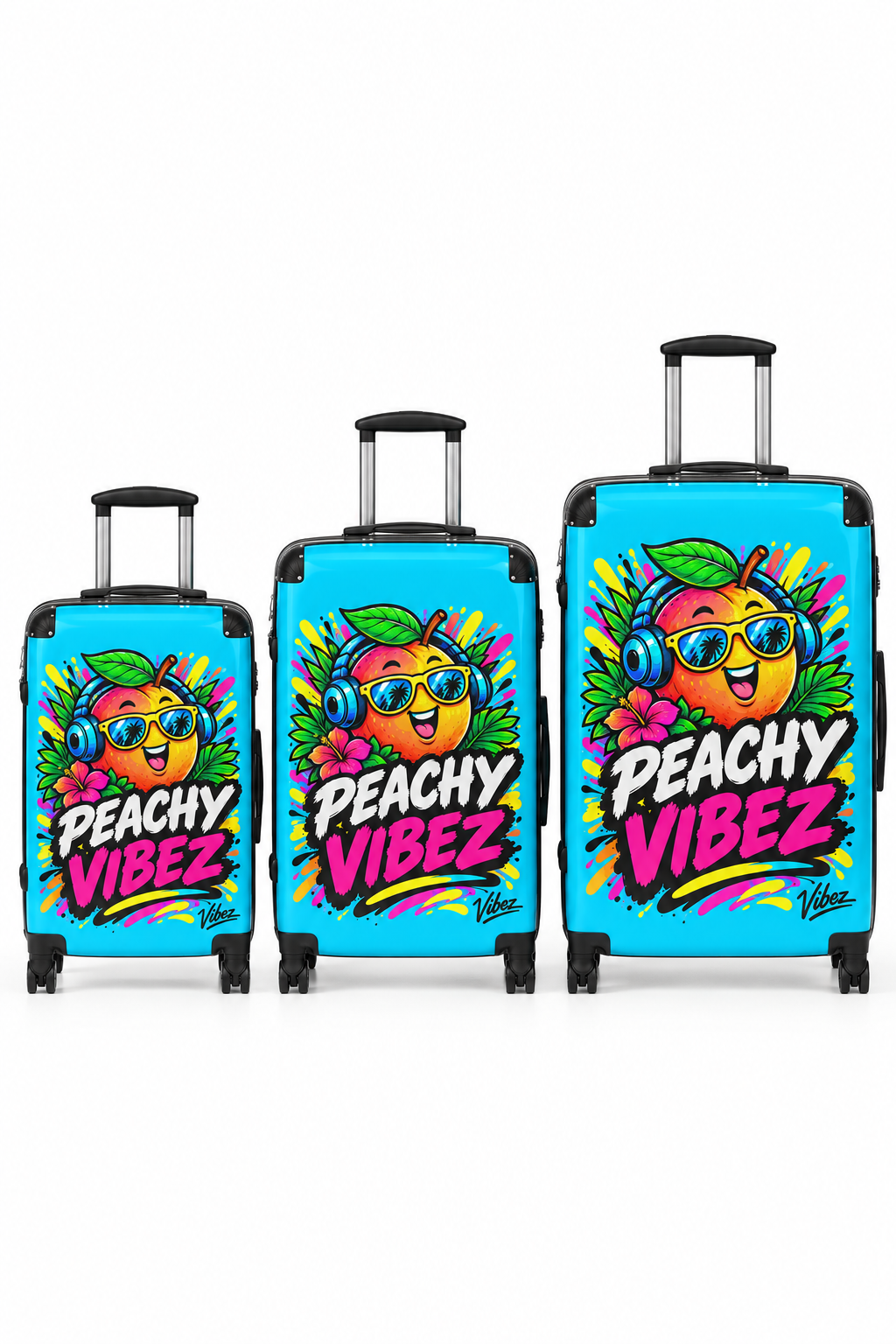 Peachy Vibez Suitcase | Colorful Cartoon Peach Graphic Travel Luggage