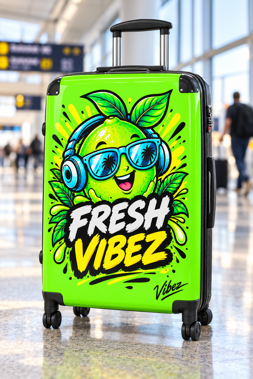 Fresh Vibez Lemon Character Suitcase | Neon Travel Luggage