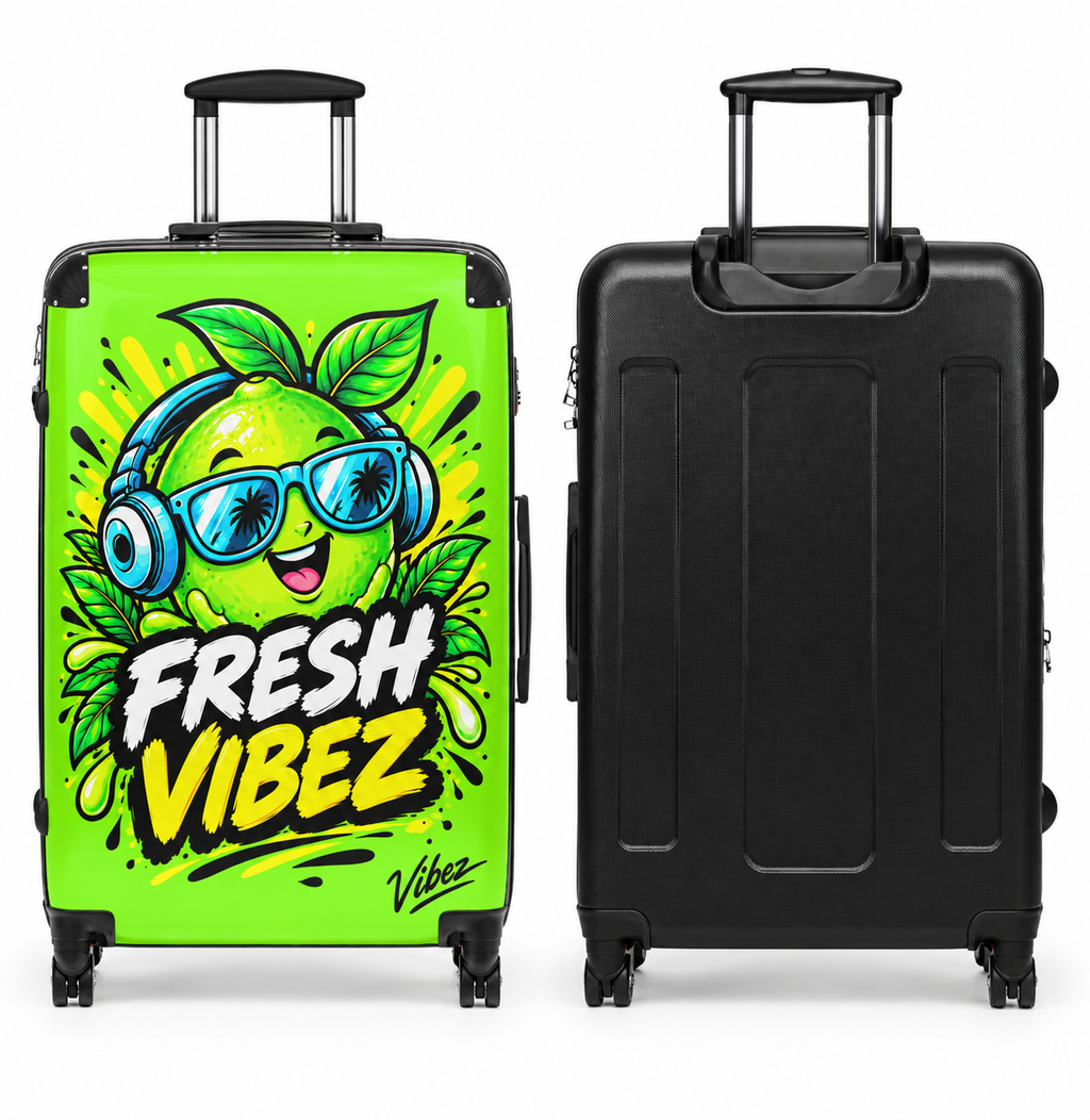 Fresh Vibez Lemon Character Suitcase | Neon Travel Luggage