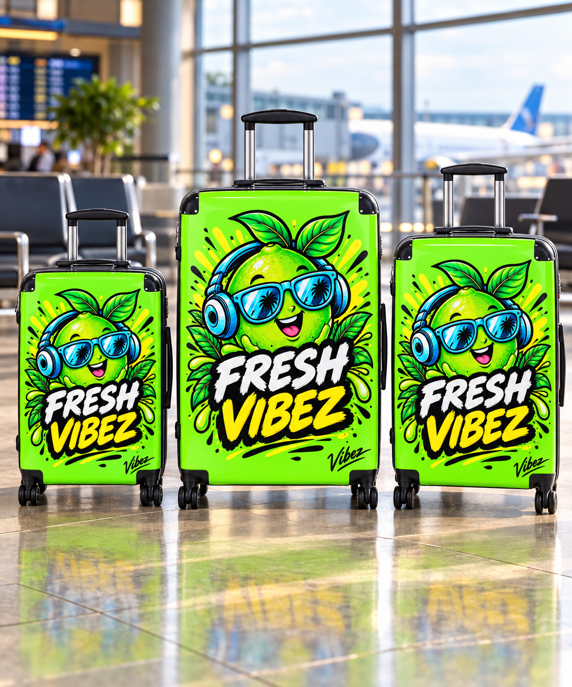 Fresh Vibez Lemon Character Suitcase | Neon Travel Luggage