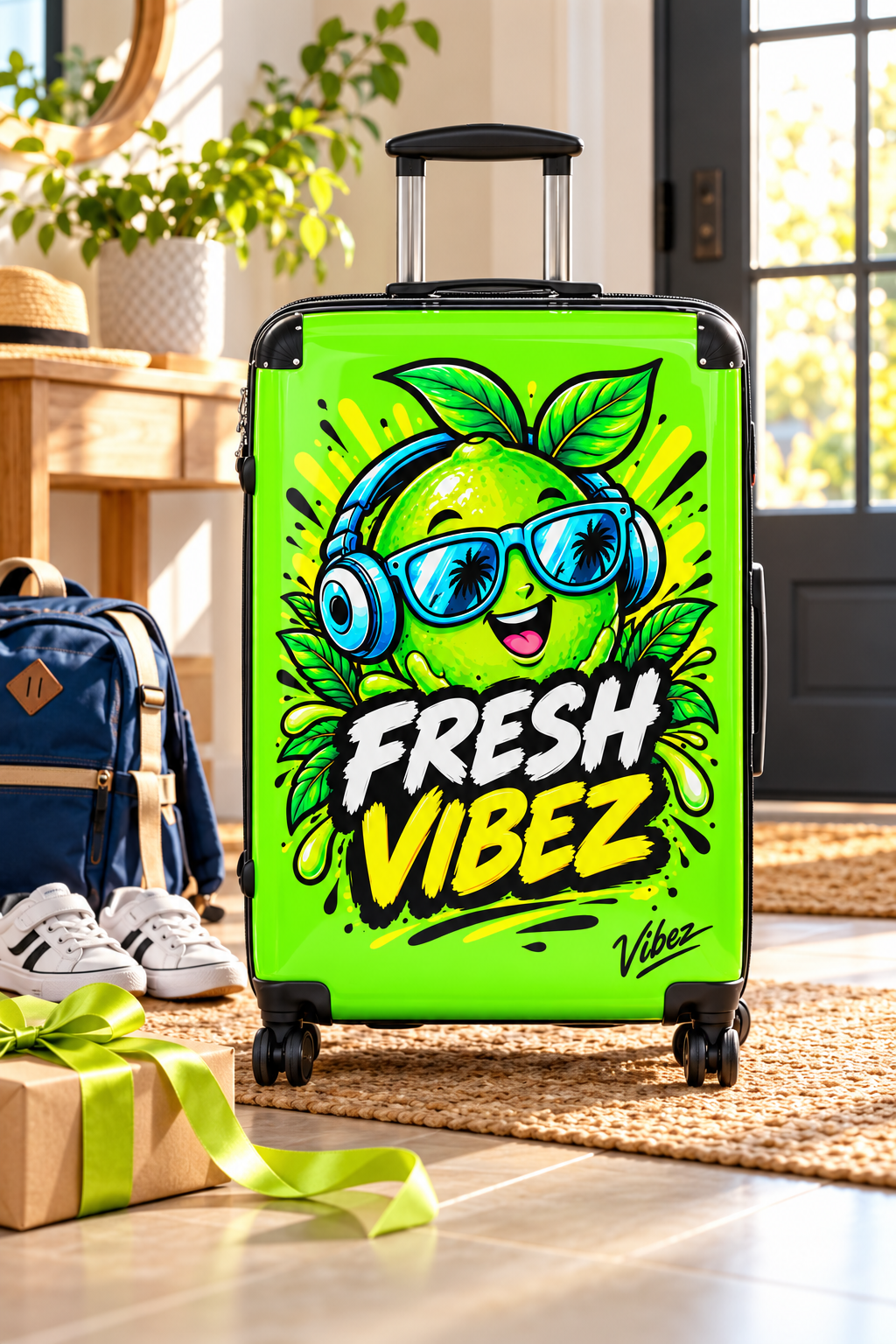 Fresh Vibez Lemon Character Suitcase | Neon Travel Luggage