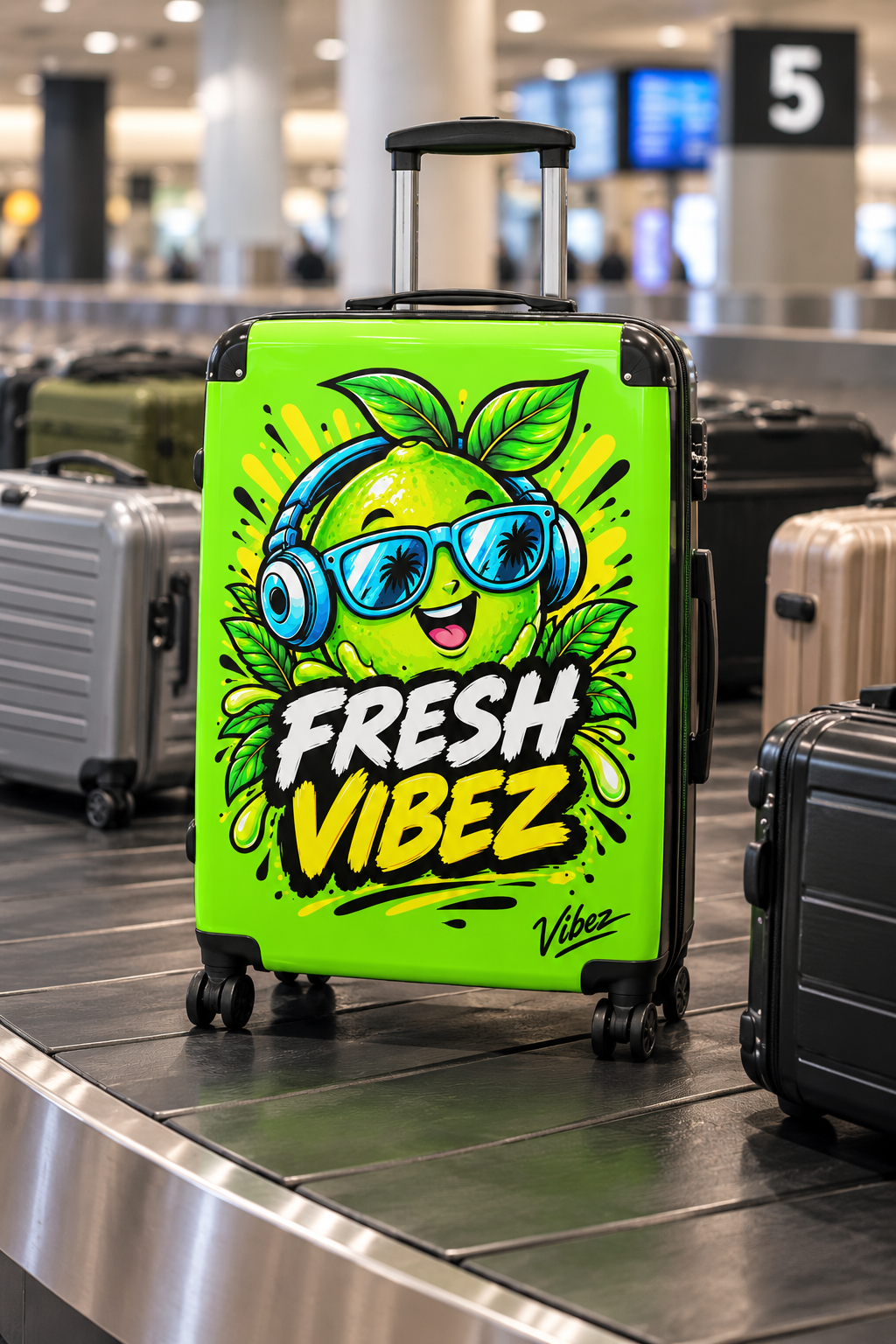 Fresh Vibez Lemon Character Suitcase | Neon Travel Luggage