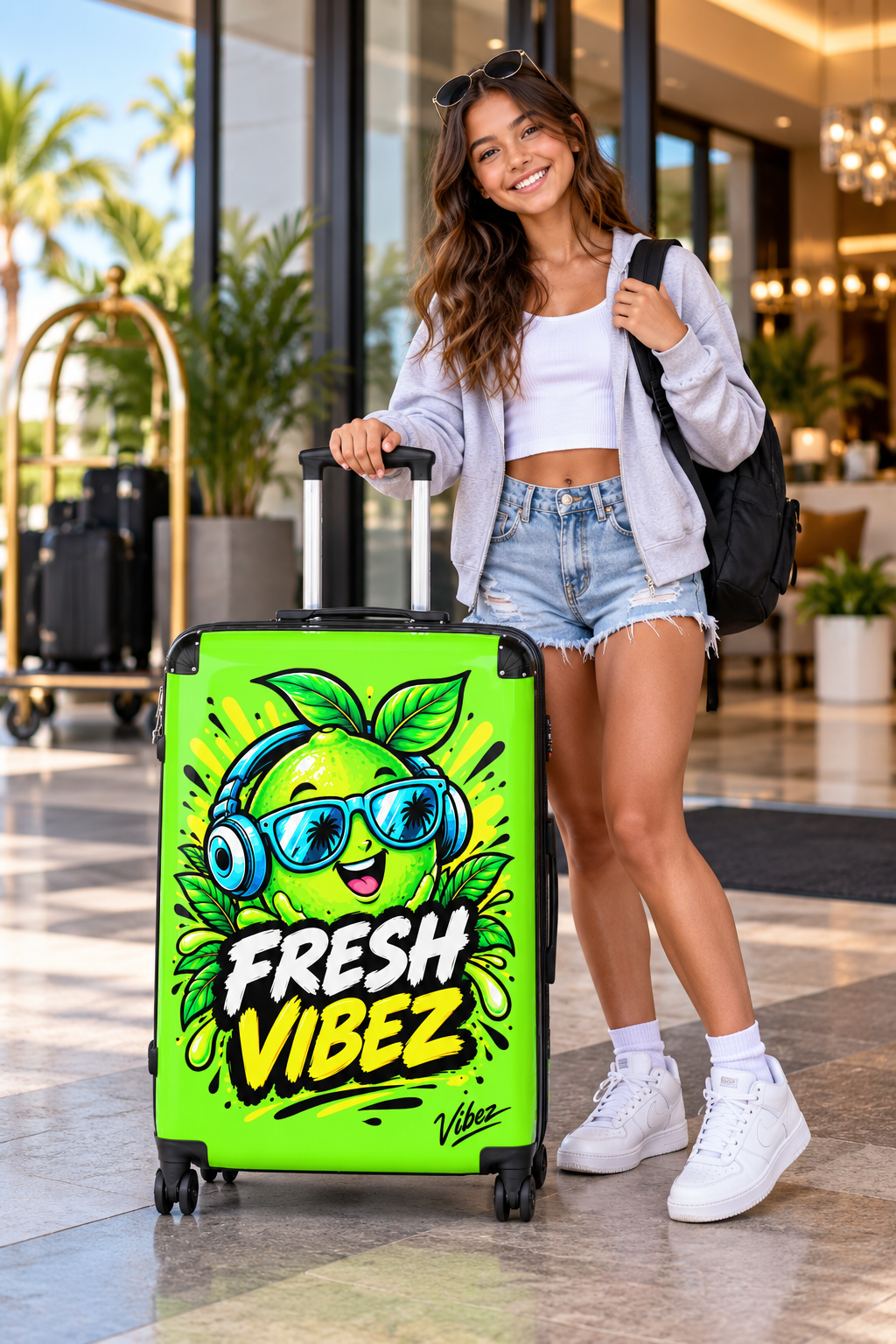 Fresh Vibez Lemon Character Suitcase | Neon Travel Luggage