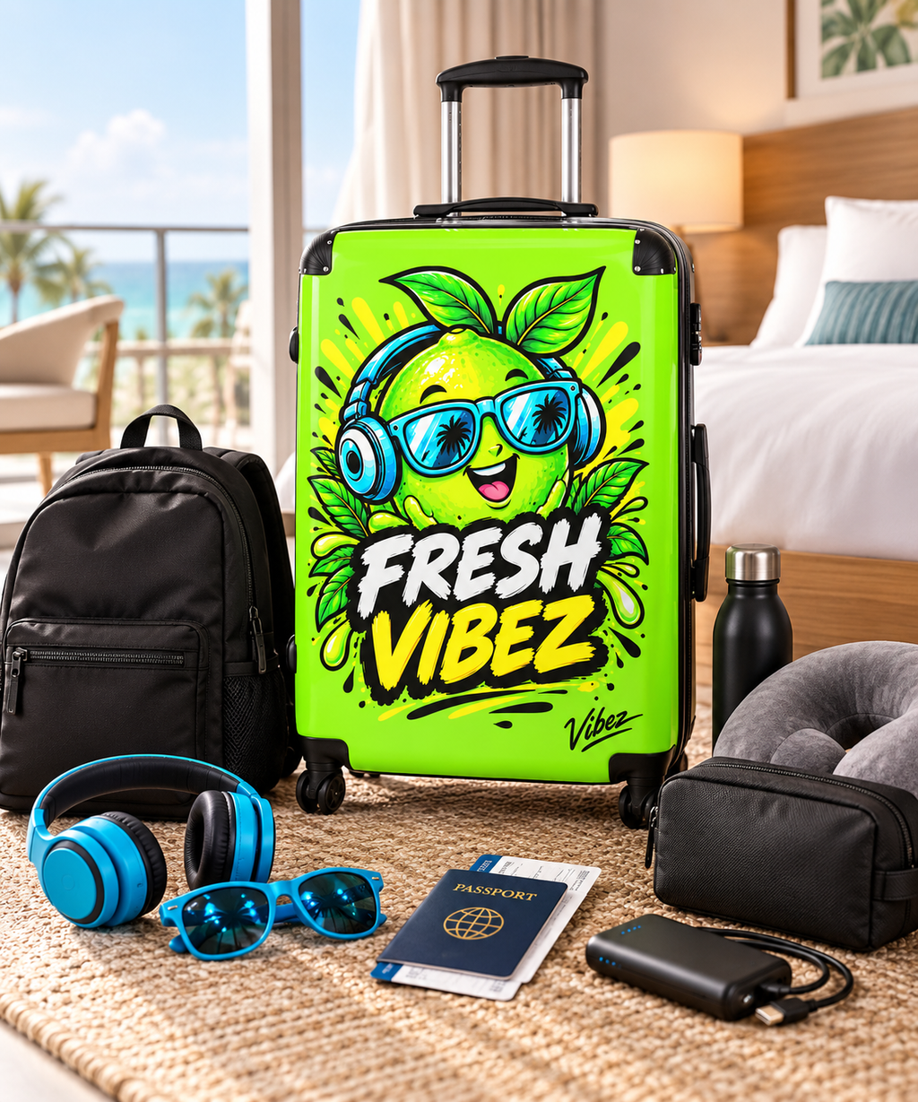 Fresh Vibez Lemon Character Suitcase | Neon Travel Luggage