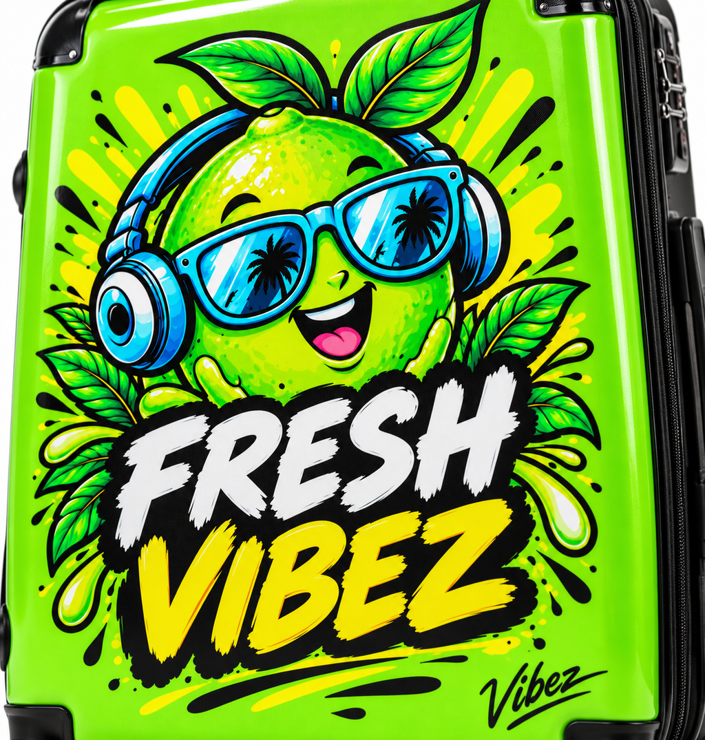 Fresh Vibez Lemon Character Suitcase | Neon Travel Luggage