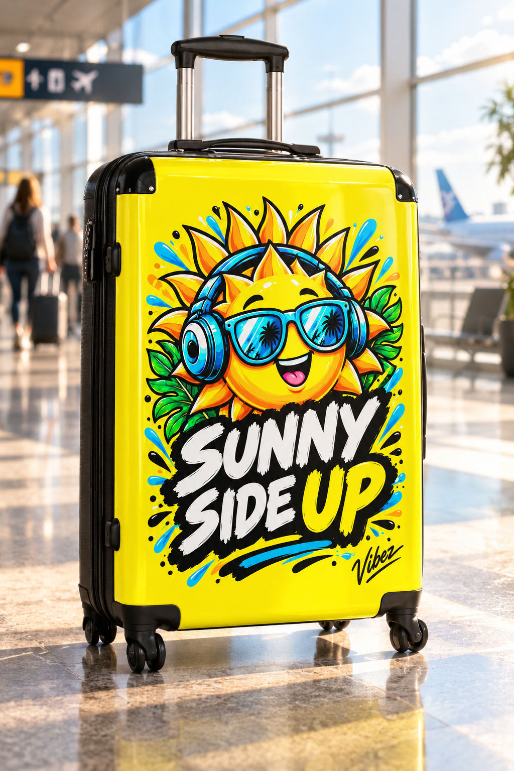 Sunny Side Up Sun Character Suitcase | Bright Yellow Travel Luggage
