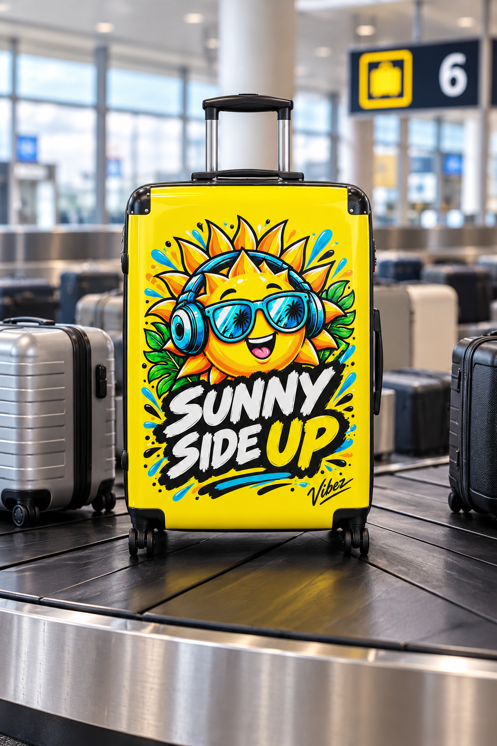 Sunny Side Up Sun Character Suitcase | Bright Yellow Travel Luggage