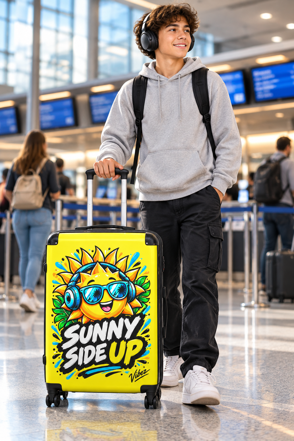 Sunny Side Up Sun Character Suitcase | Bright Yellow Travel Luggage