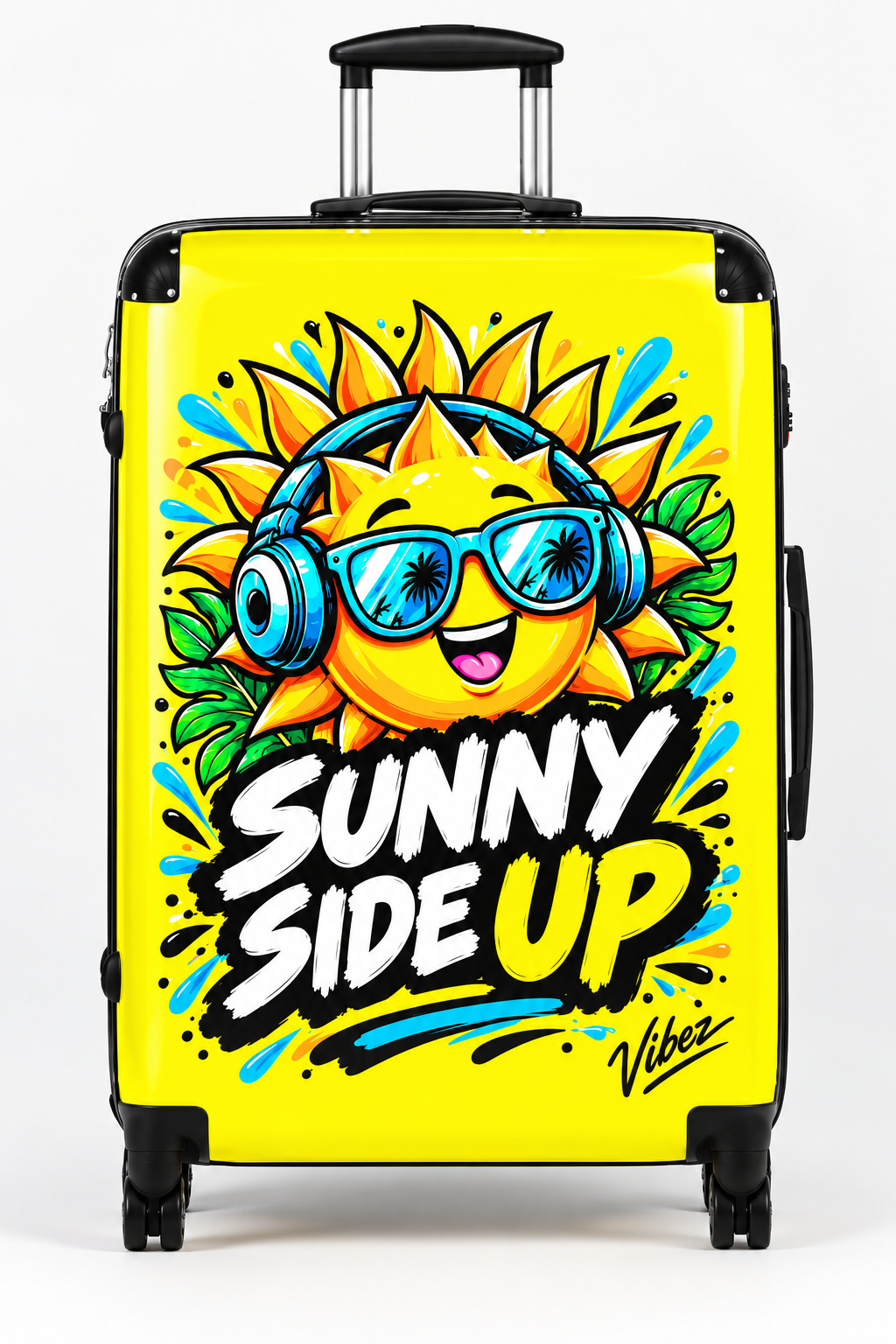 Sunny Side Up Sun Character Suitcase | Bright Yellow Travel Luggage