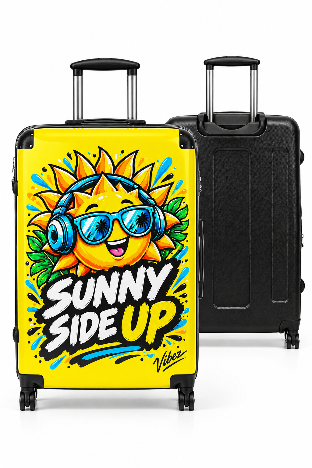 Sunny Side Up Sun Character Suitcase | Bright Yellow Travel Luggage