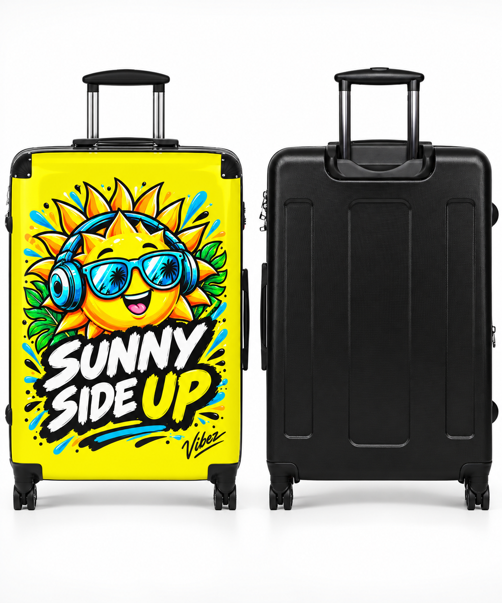 Sunny Side Up Sun Character Suitcase | Bright Yellow Travel Luggage