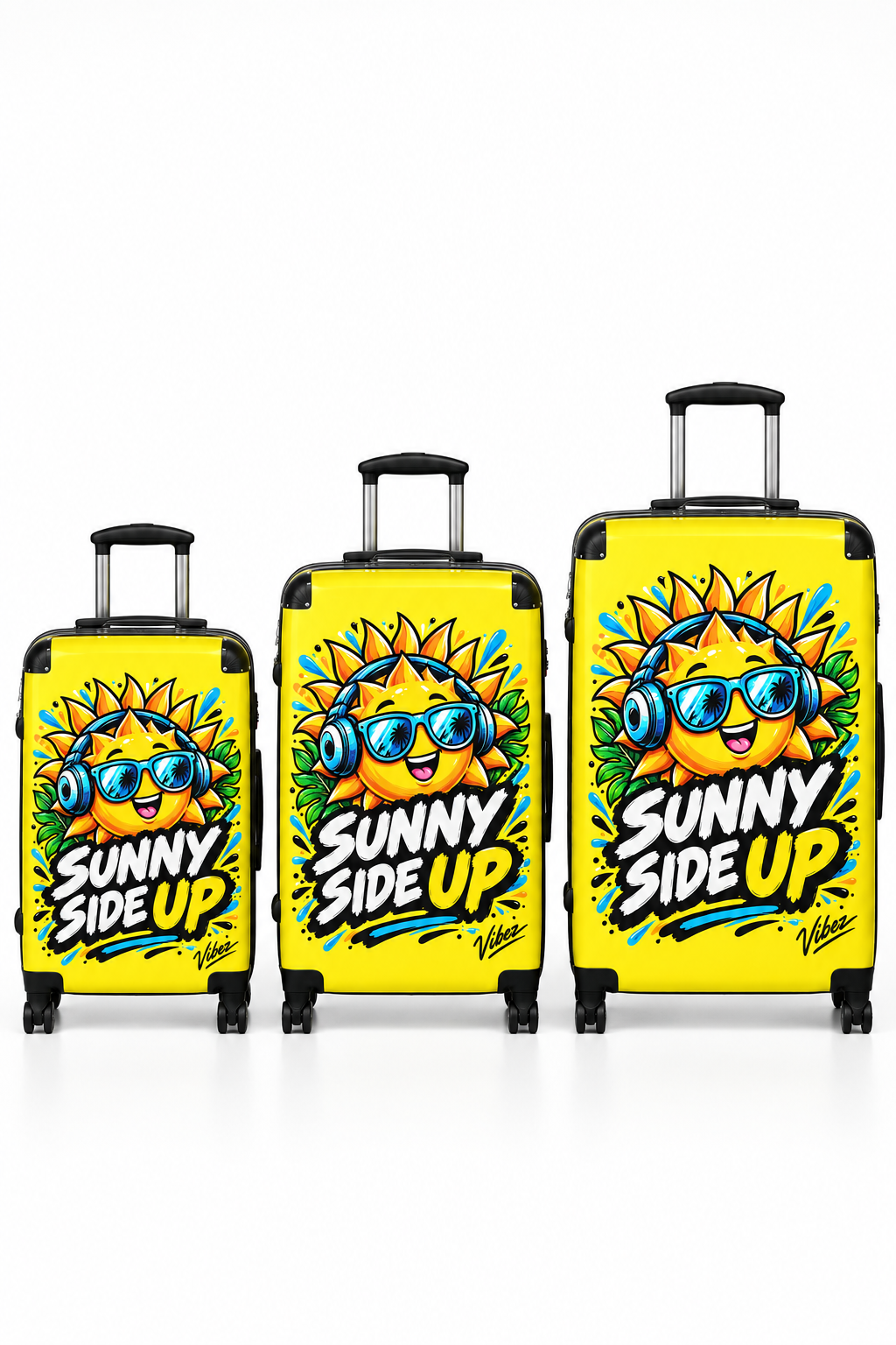Sunny Side Up Sun Character Suitcase | Bright Yellow Travel Luggage
