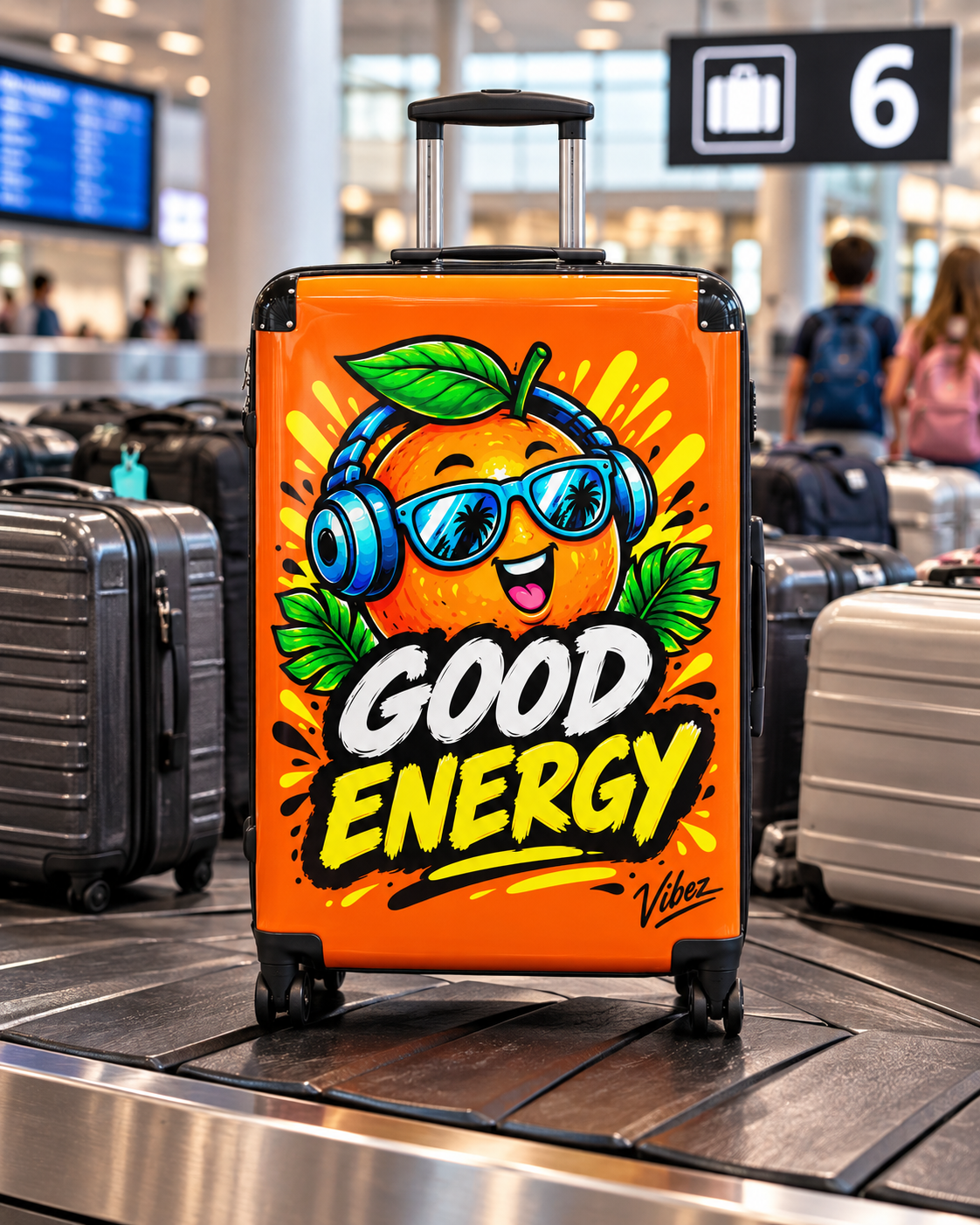 Good Energy Orange Character Suitcase | Bright Travel Luggage