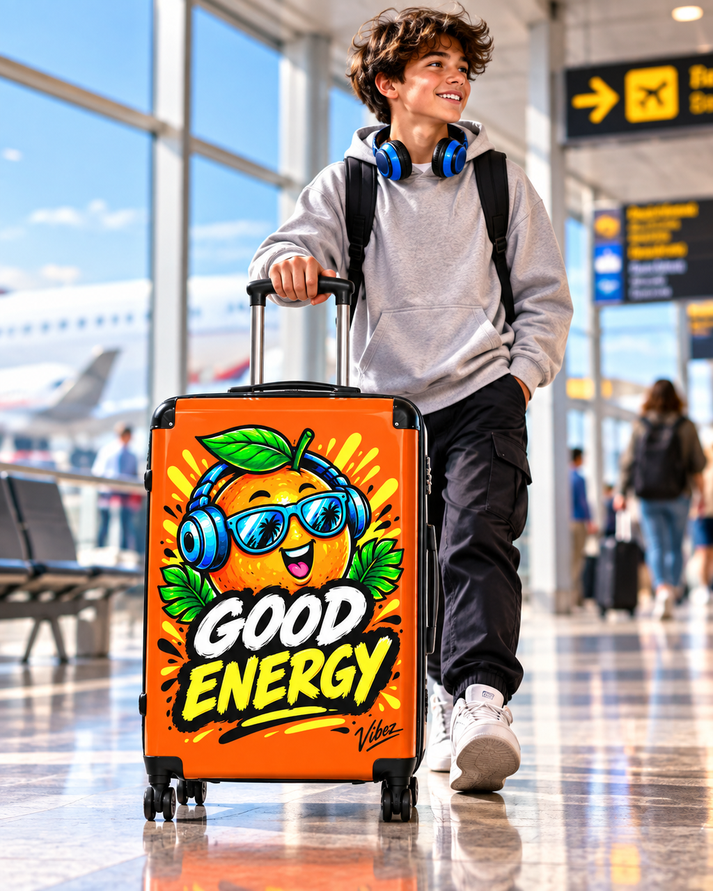 Good Energy Orange Character Suitcase | Bright Travel Luggage
