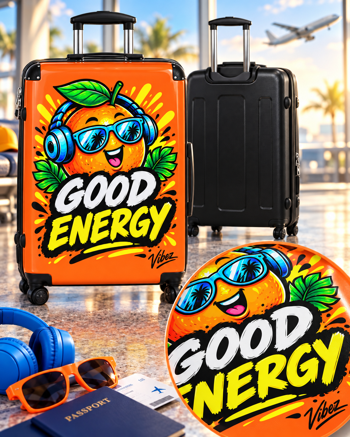 Good Energy Orange Character Suitcase | Bright Travel Luggage