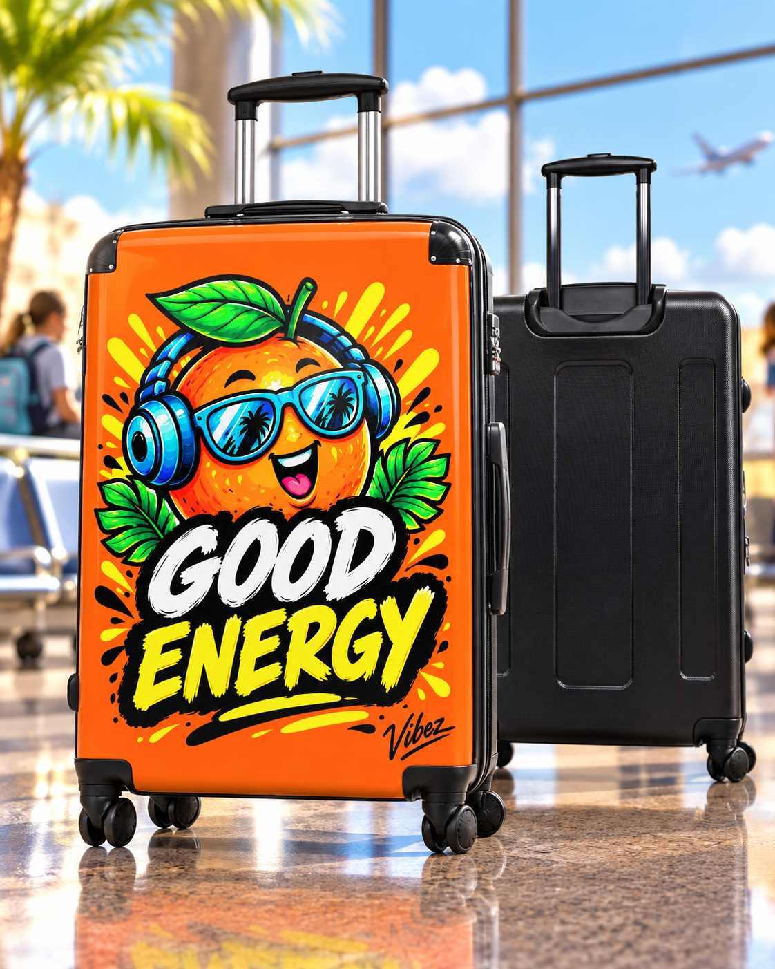 Good Energy Orange Character Suitcase | Bright Travel Luggage