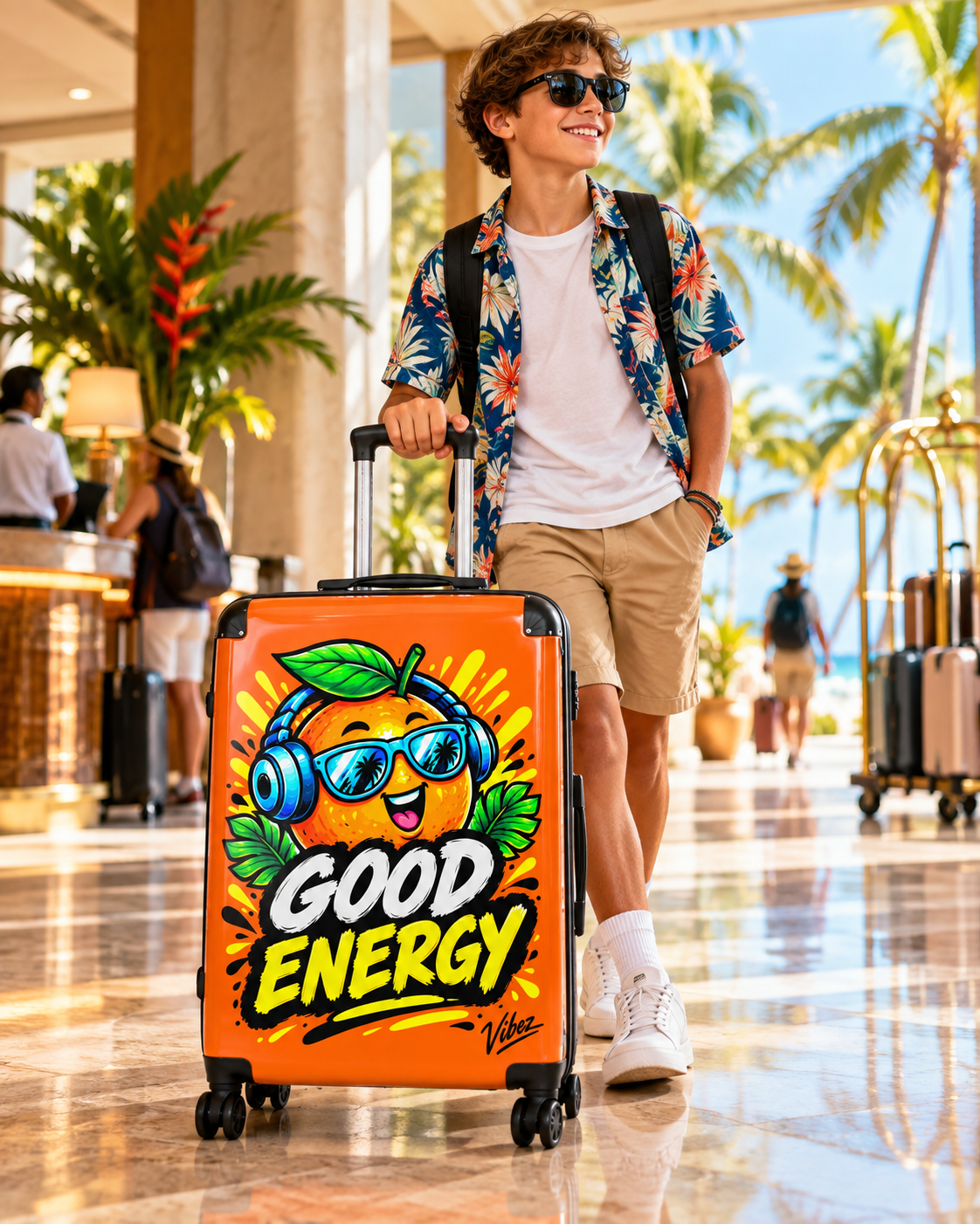 Good Energy Orange Character Suitcase | Bright Travel Luggage