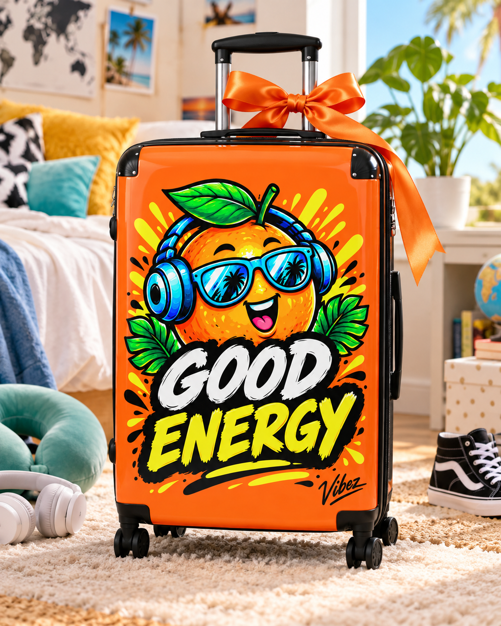 Good Energy Orange Character Suitcase | Bright Travel Luggage
