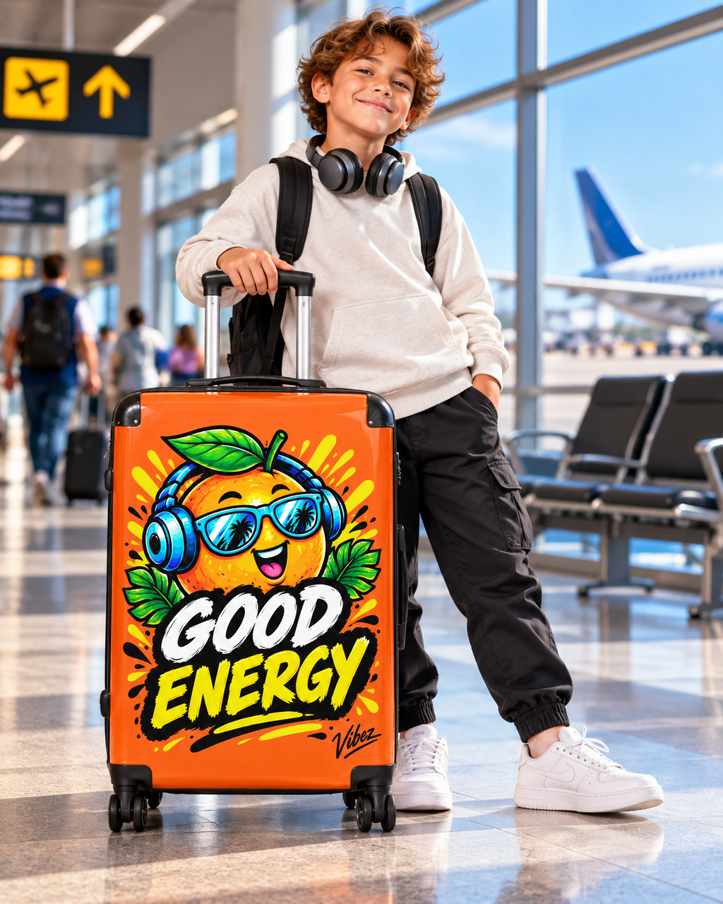 Good Energy Orange Character Suitcase | Bright Travel Luggage