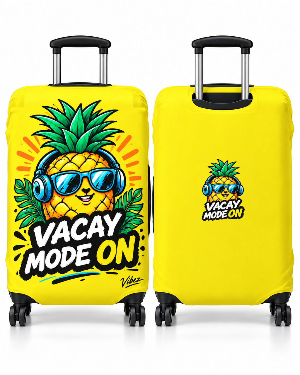 Pineapple "Vacay Mode On" Luggage Cover | Bright Yellow Suitcase Protector