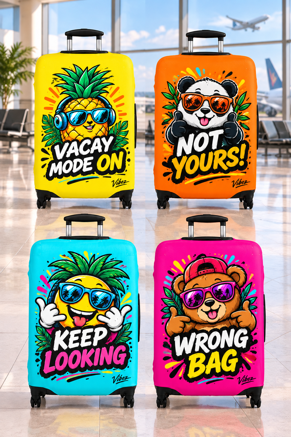 Pineapple "Vacay Mode On" Luggage Cover | Bright Yellow Suitcase Protector