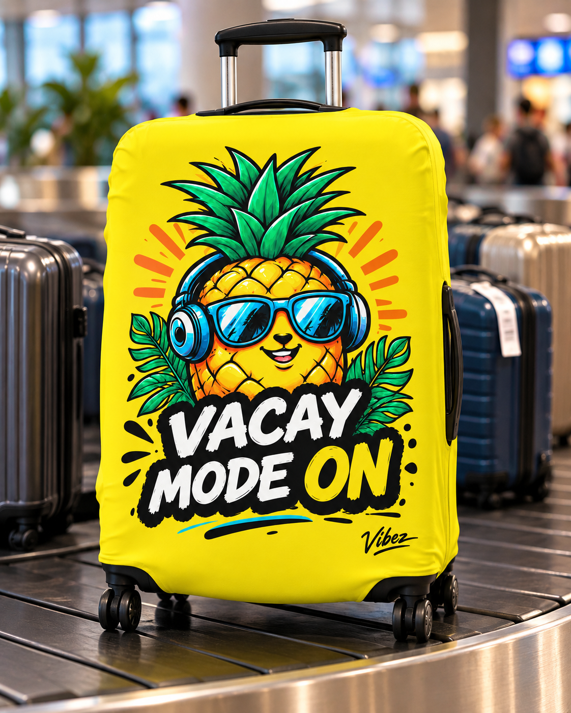 Pineapple "Vacay Mode On" Luggage Cover | Bright Yellow Suitcase Protector