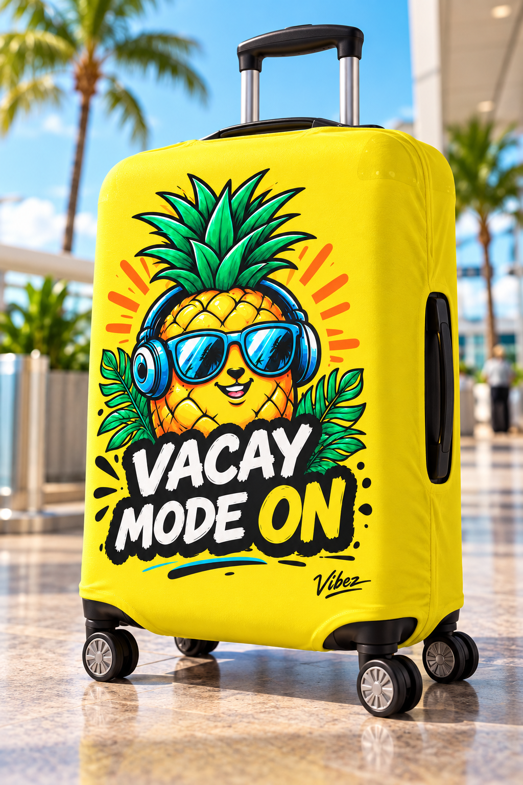 Pineapple "Vacay Mode On" Luggage Cover | Bright Yellow Suitcase Protector