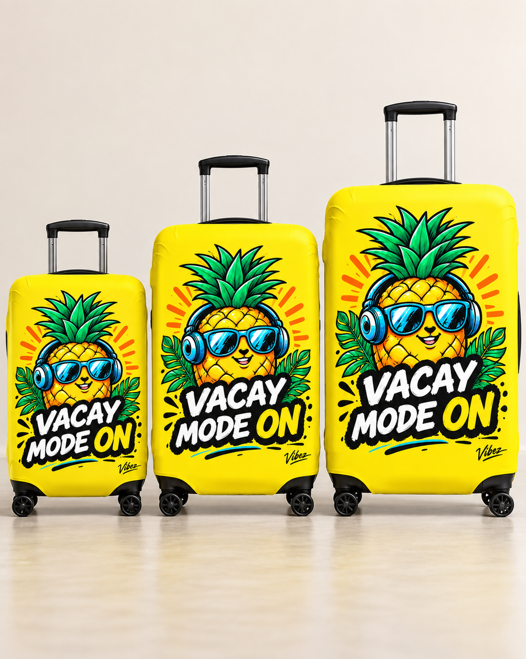 Pineapple "Vacay Mode On" Luggage Cover | Bright Yellow Suitcase Protector