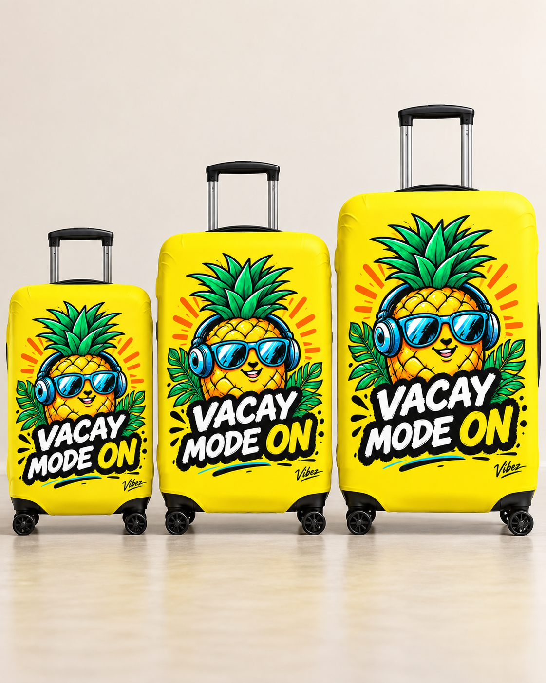 Pineapple "Vacay Mode On" Luggage Cover | Bright Yellow Suitcase Protector