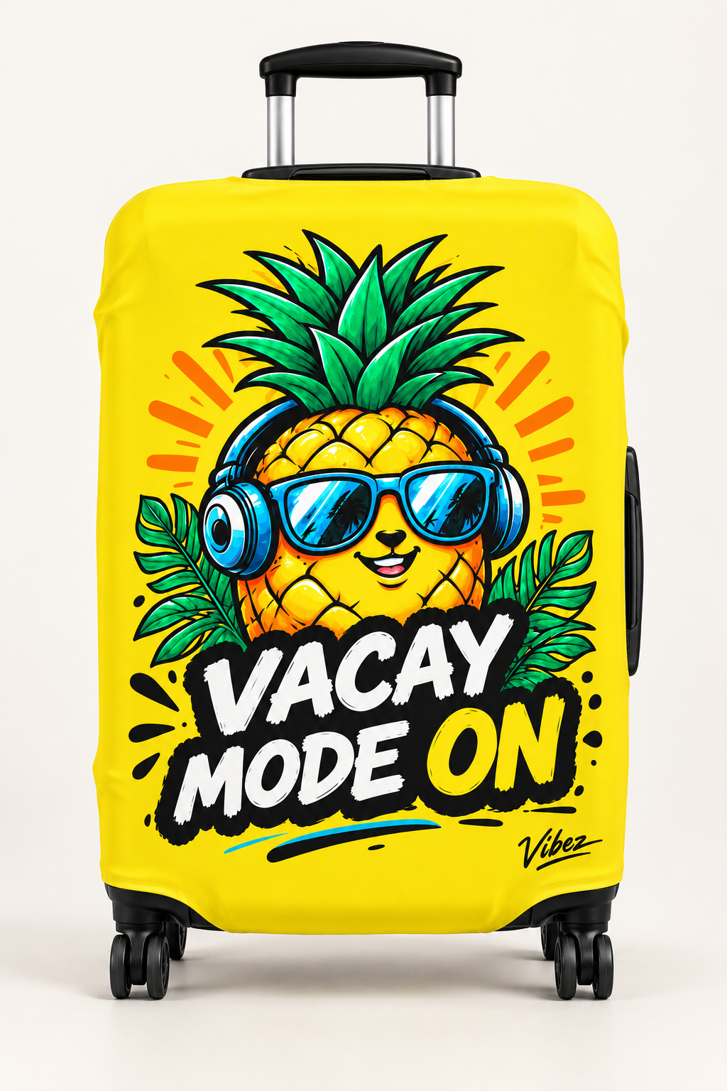 Pineapple "Vacay Mode On" Luggage Cover | Bright Yellow Suitcase Protector