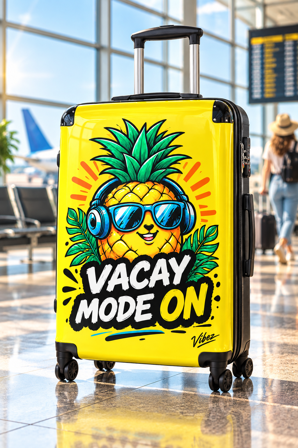 Pineapple "Vacay Mode On" Suitcase | Yellow Travel Luggage